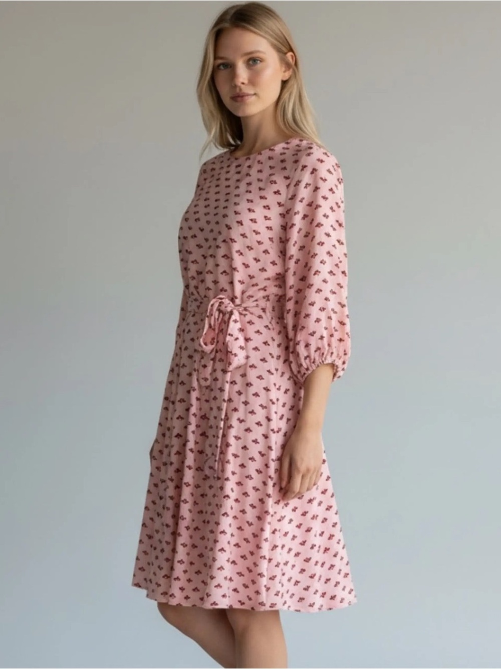 Ann Taylor Blush Pink Floral Tie-Waist Midi Dress